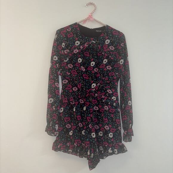 Nastygal Romper Dark Floral Spring Cottagecore Sz Xs Festival Boho Peasant Ruffl - Picture 2 of 9